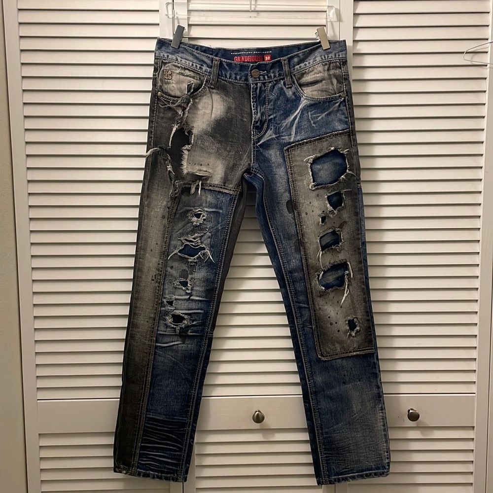 Grindhouse Denim 32X32 Patch Work Distressed Jeans